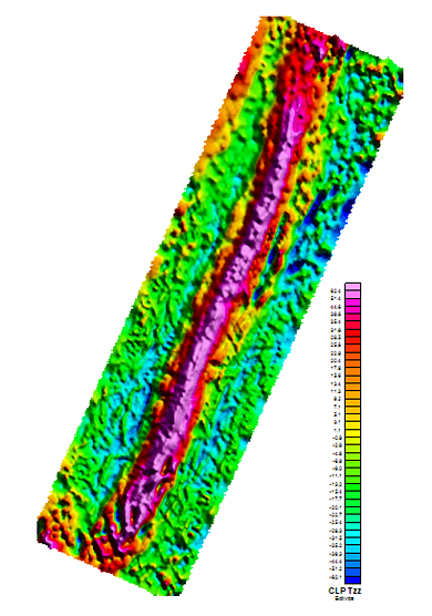 Air-FTG® Tzz anomaly responses showing excellent correlation to anticlinal axis