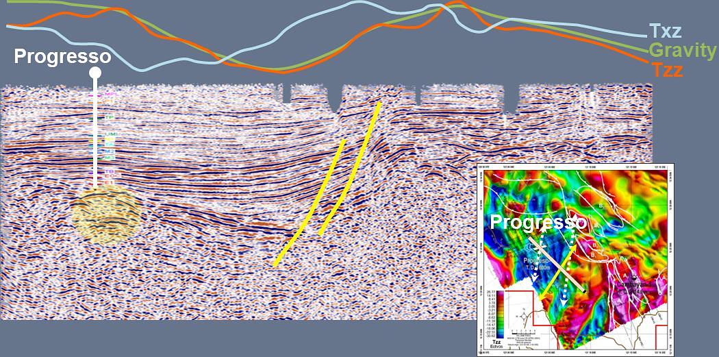 Seismic line confirming structural fabric from FTG (from  Murphy et al., SEAPEX 2013).