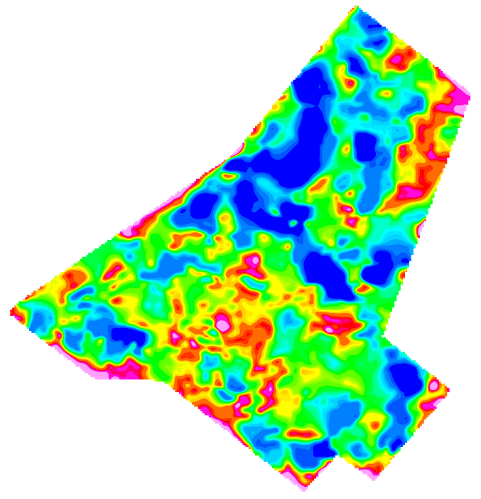 Sub-Carbonate depth structure from Air-FTG®. Warm colours = shallow, cold colours = deep.